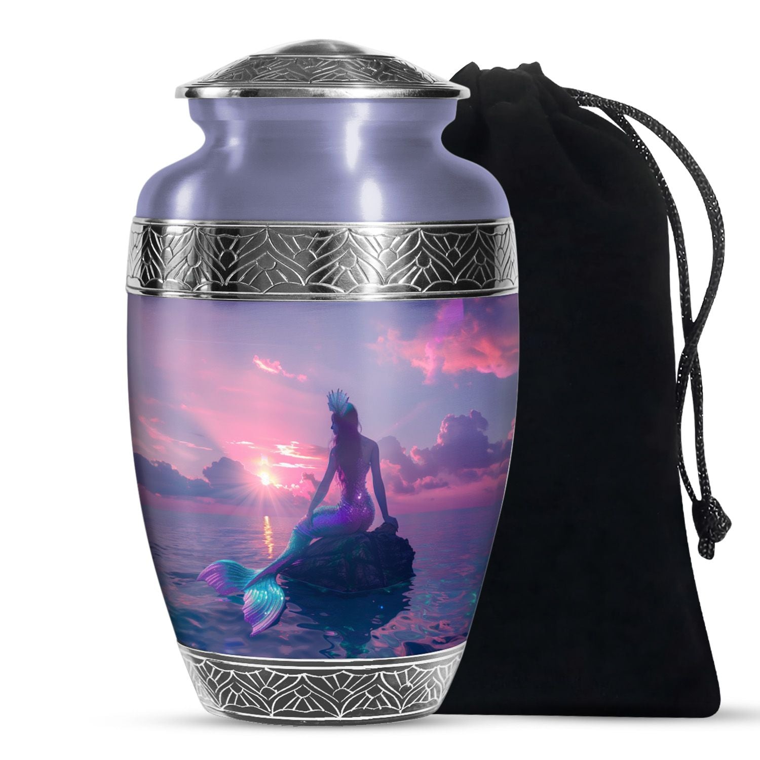 Purple Mermaid Theme Funeral Urn - Fantasy Cremation Urn For Adult Ashes