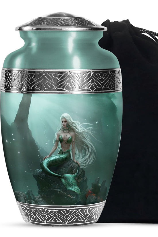 Emerald Mermaid Cremation Urn - Ocean Memorial Urn For Human Ashes