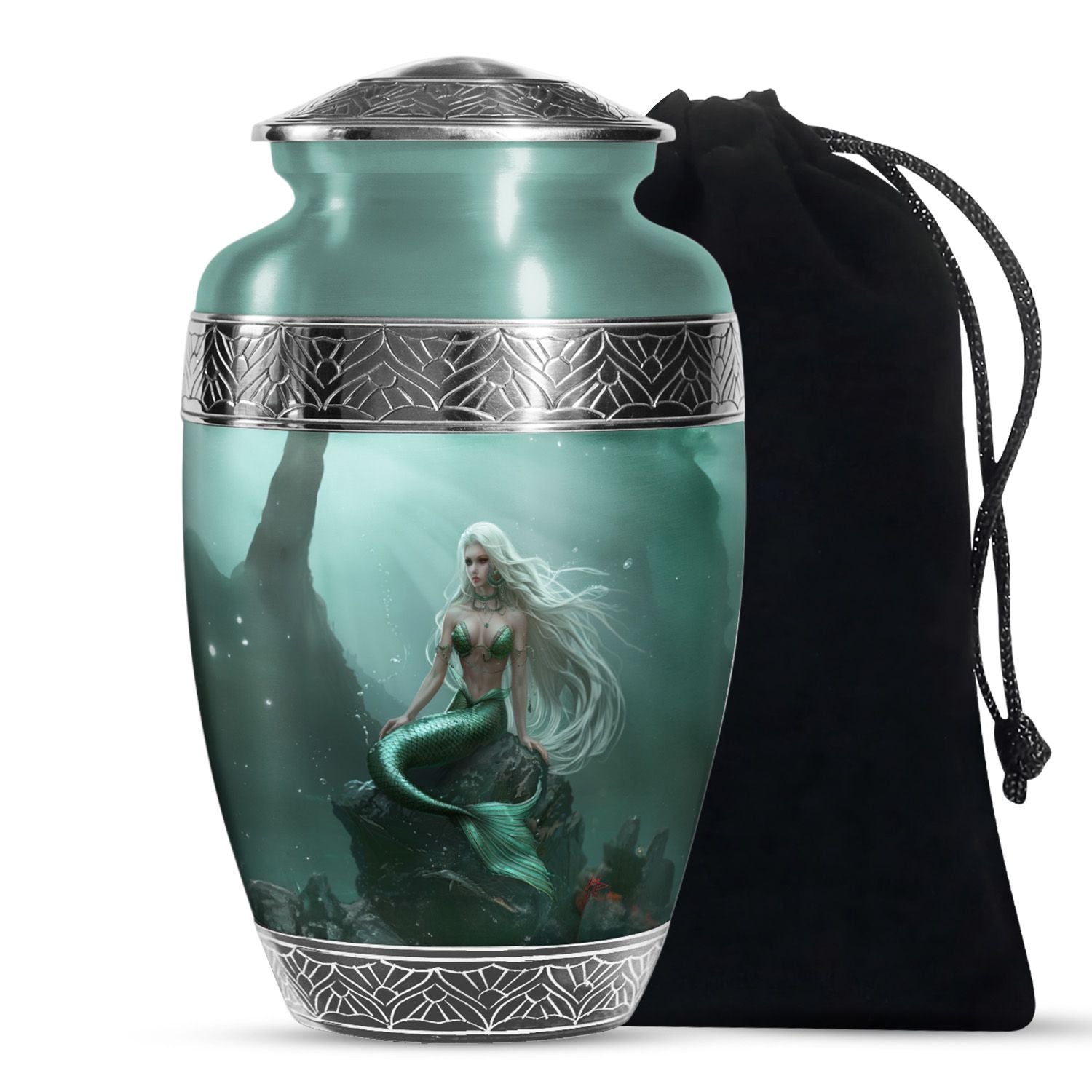 Emerald Mermaid Cremation Urn - Ocean Memorial Urn For Human Ashes