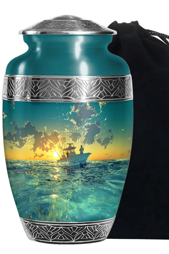 Sunset Fishing Boat Cremation Urn - Ocean Memorial Urn For Loved Ones