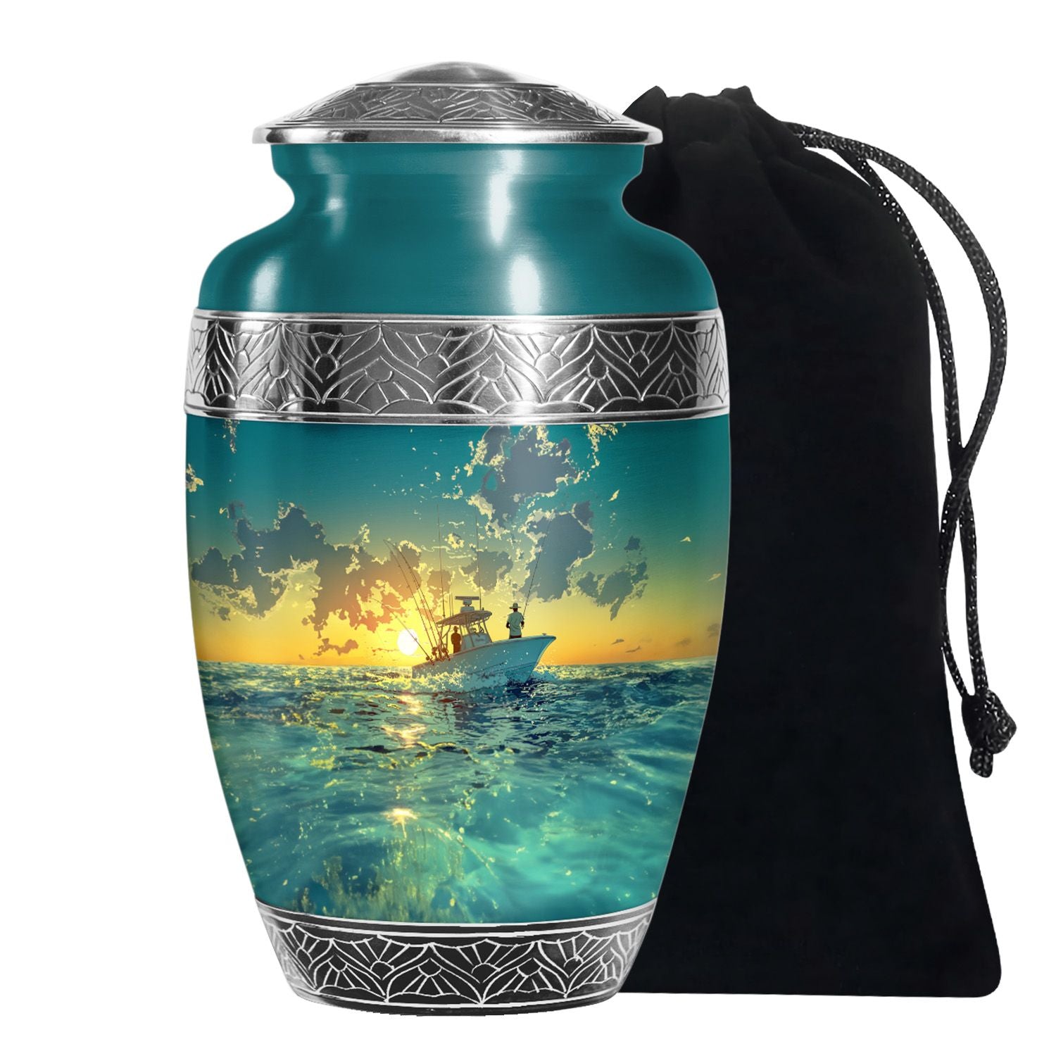 Sunset Fishing Boat Cremation Urn - Ocean Memorial Urn For Loved Ones
