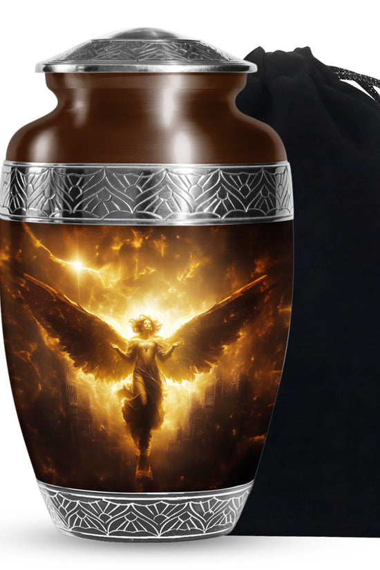 Golden Heaven Storm Angel Memorial Urn - Heaven Cremation Urn For Human Ashes