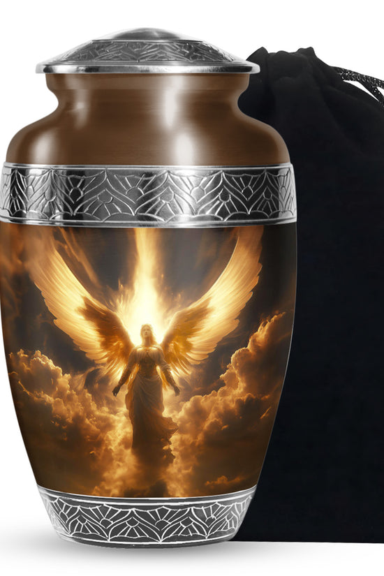 Heavenly Guardian Angel Funeral Urn - Golden Cloud Memorial Urn For Ashes