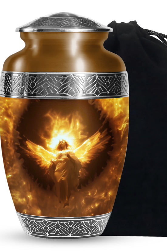 Divine Fire Wings Angel Urn - Glowing Heaven Light Memorial For Loved Ones