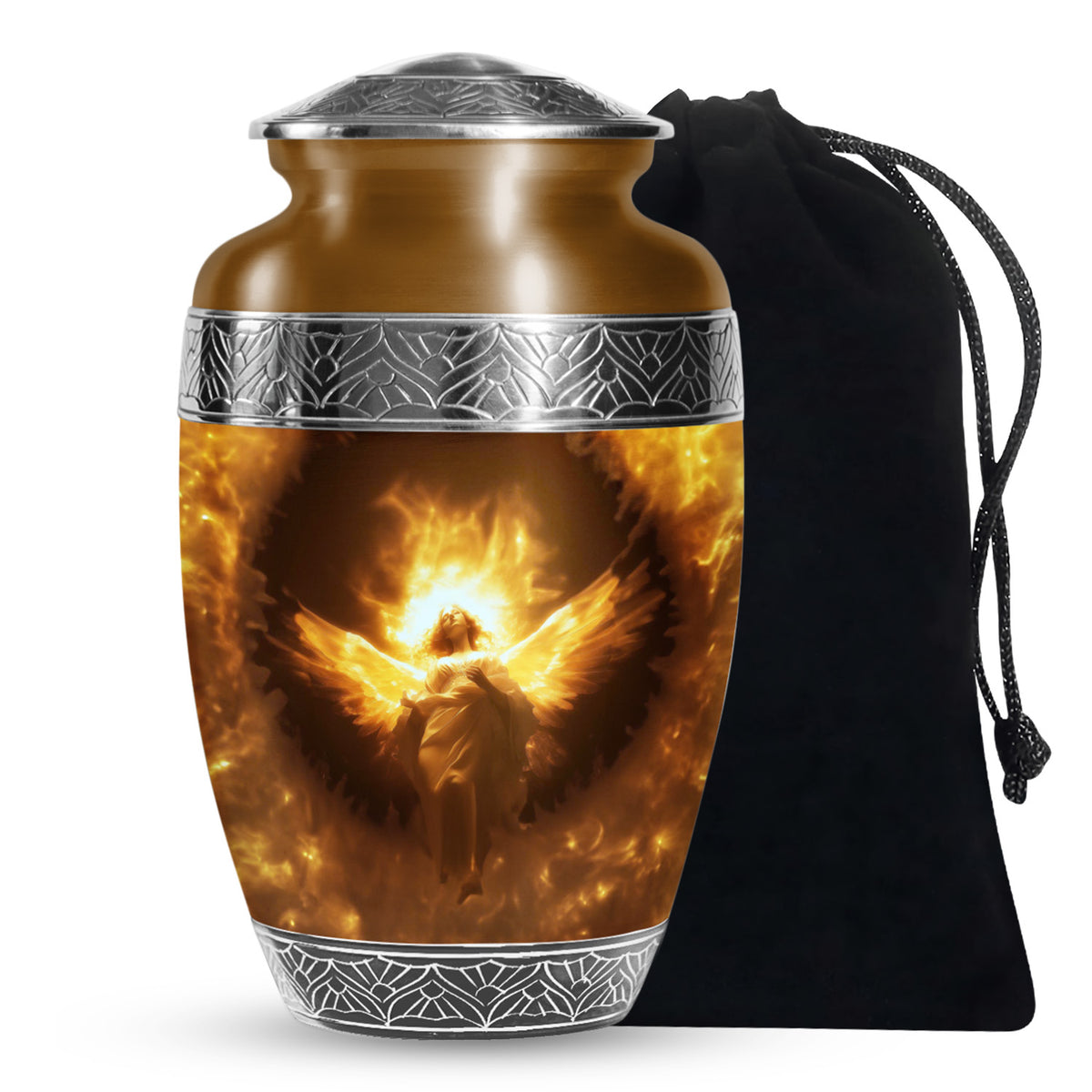 Divine Fire Wings Angel Urn - Glowing Heaven Light Memorial For Loved Ones
