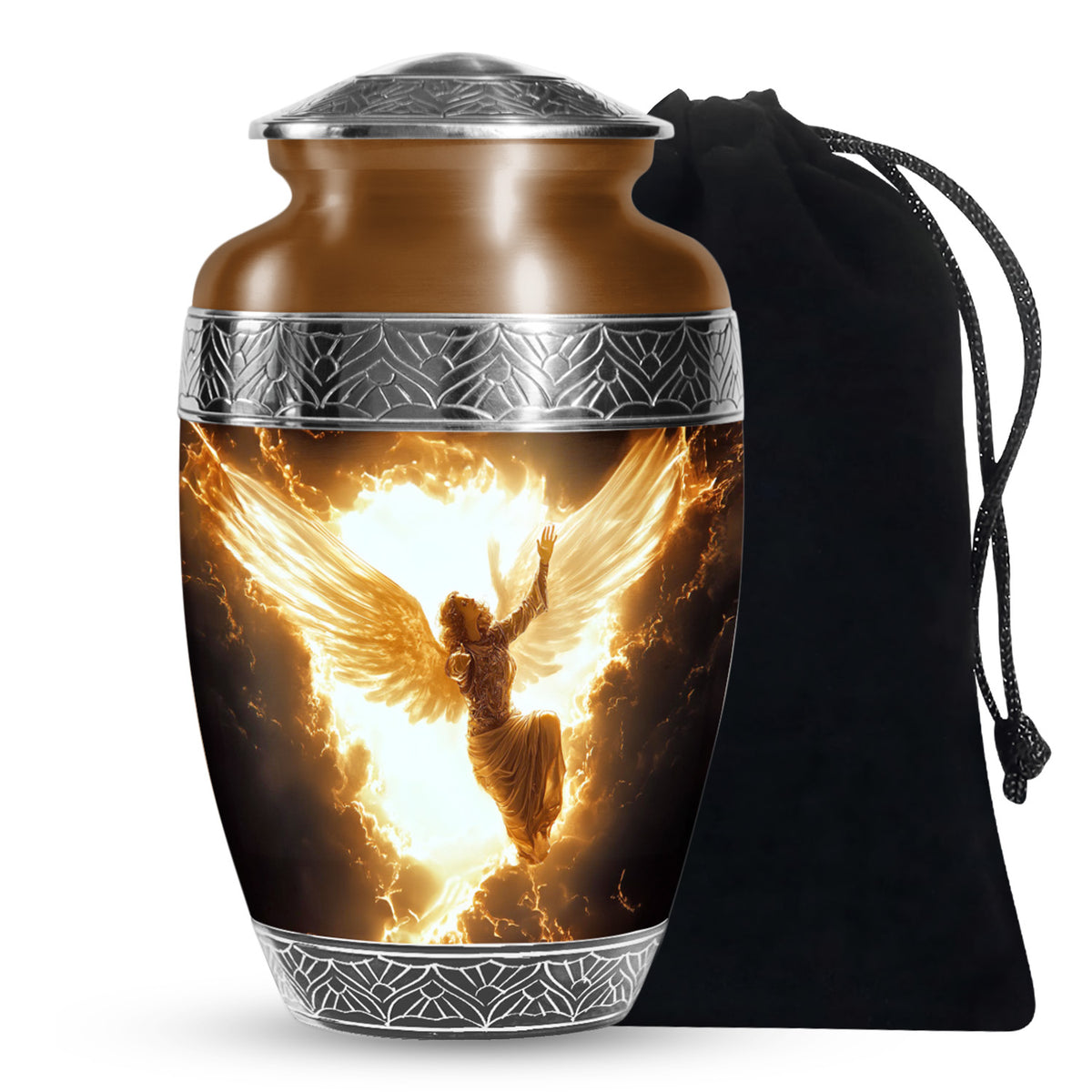 Elegant Angel Memorial Urn - Golden Lightning Funeral For Loved Ones
