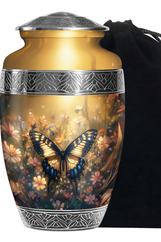 Yellow Monarch Flying Butterfly Large Cremation Urn For Adult Human Ashes