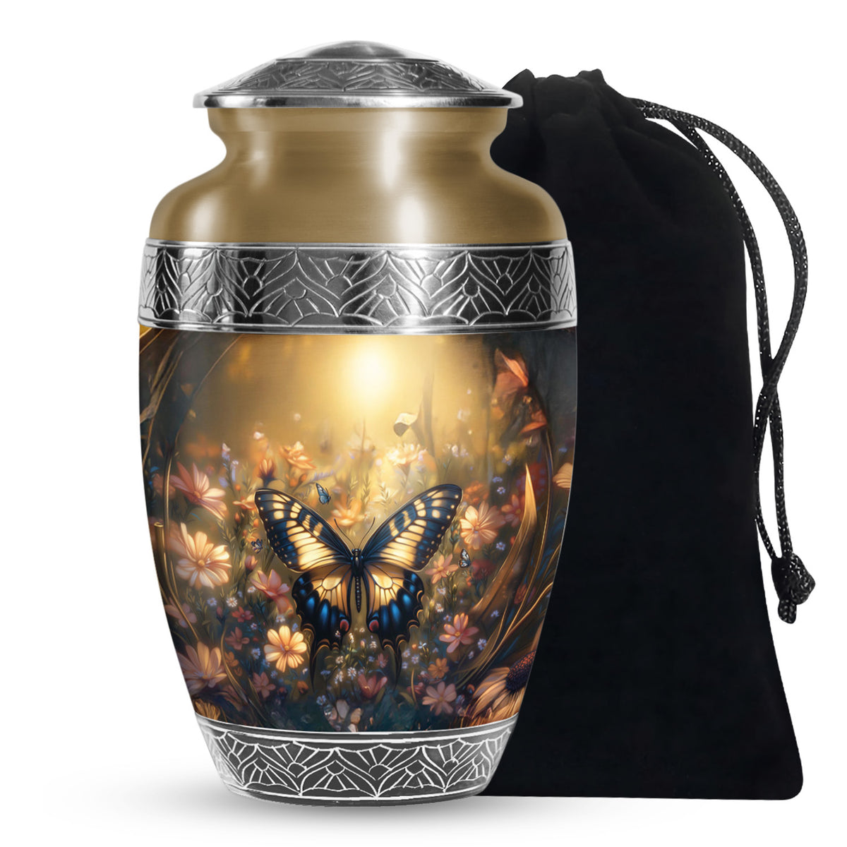 Yellow Monarch Flying Butterfly Large Cremation Urn For Adult Human Ashes