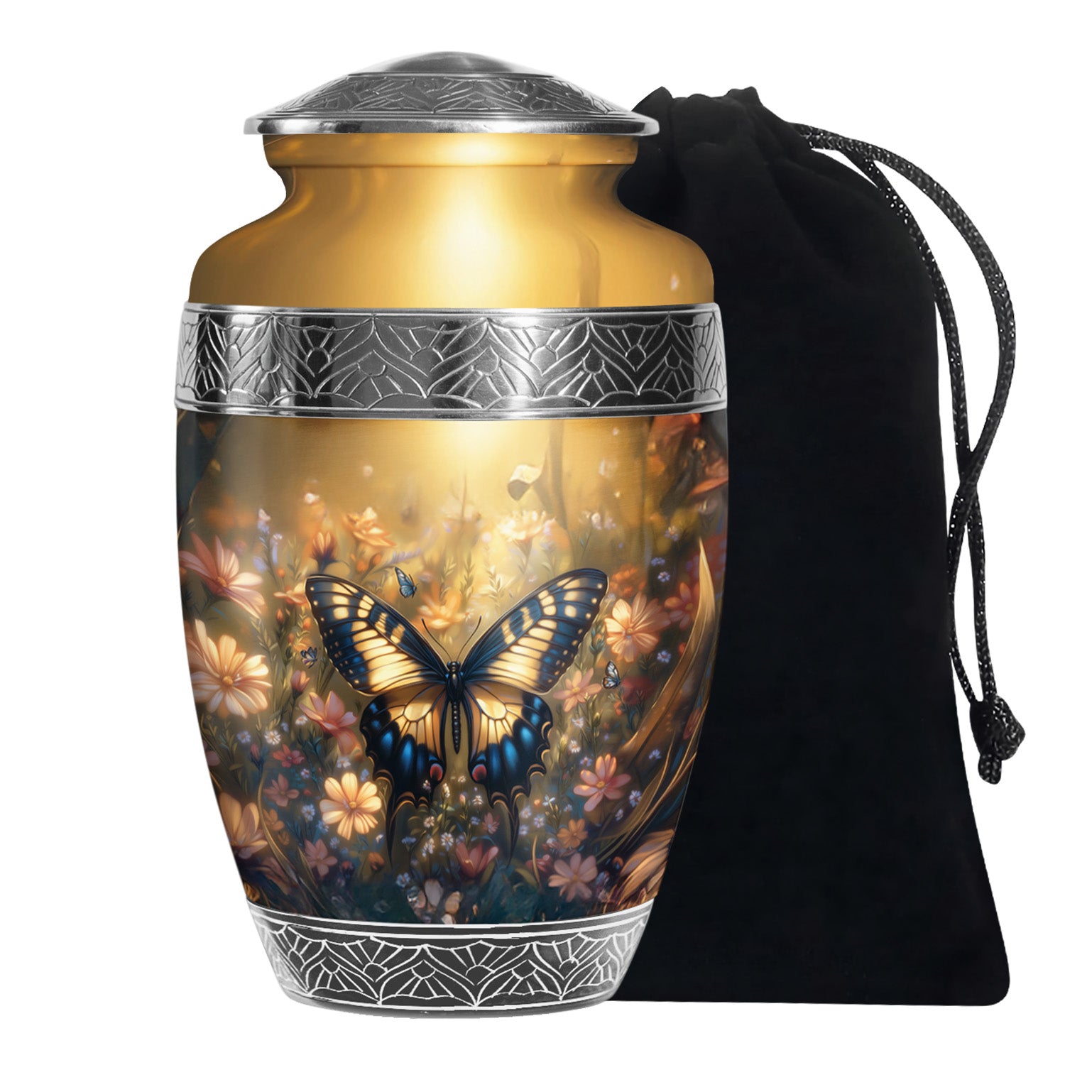 Yellow Monarch Flying Butterfly Large Cremation Urn For Adult Human Ashes