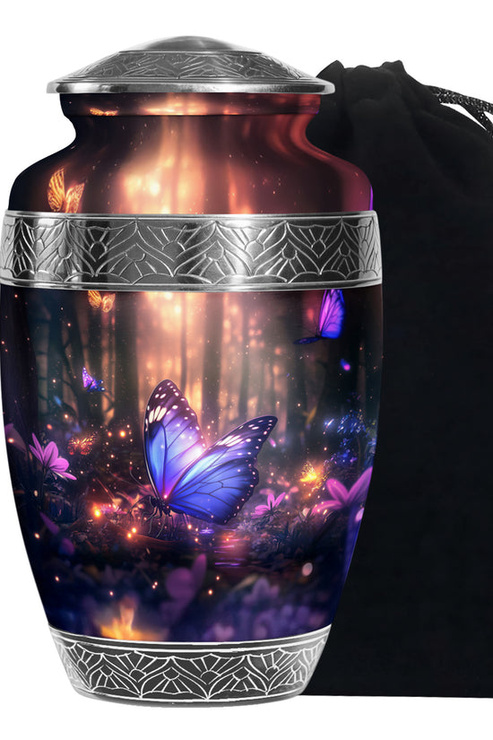 Blue Majestic Butterfly Memorial Urn - Mystical Forest Funeral Urn