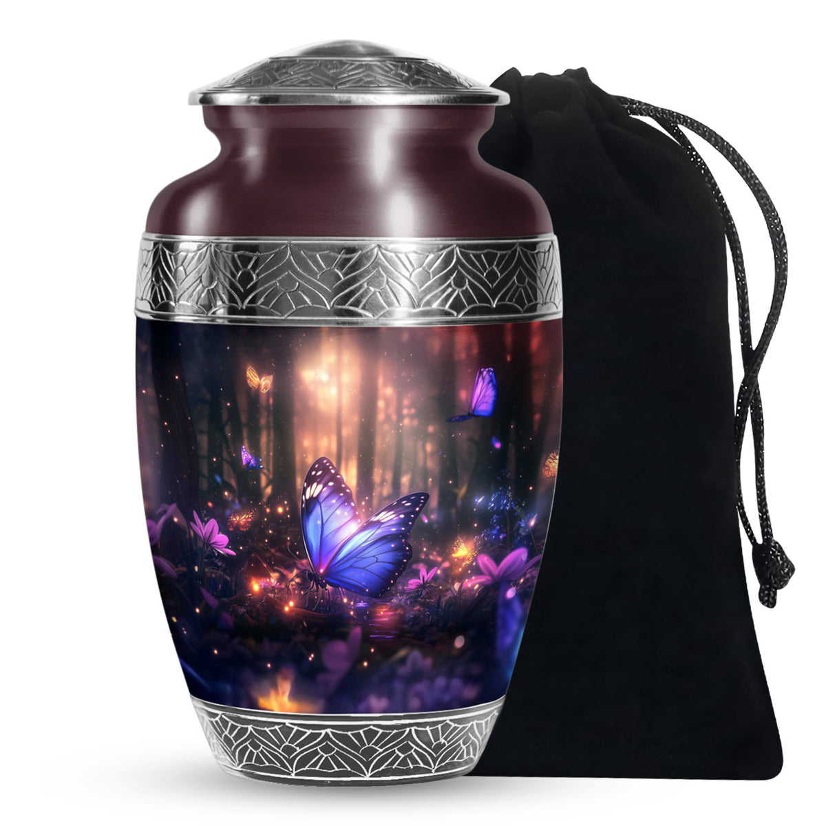 Blue Majestic Butterfly Memorial Urn - Mystical Forest Funeral Urn