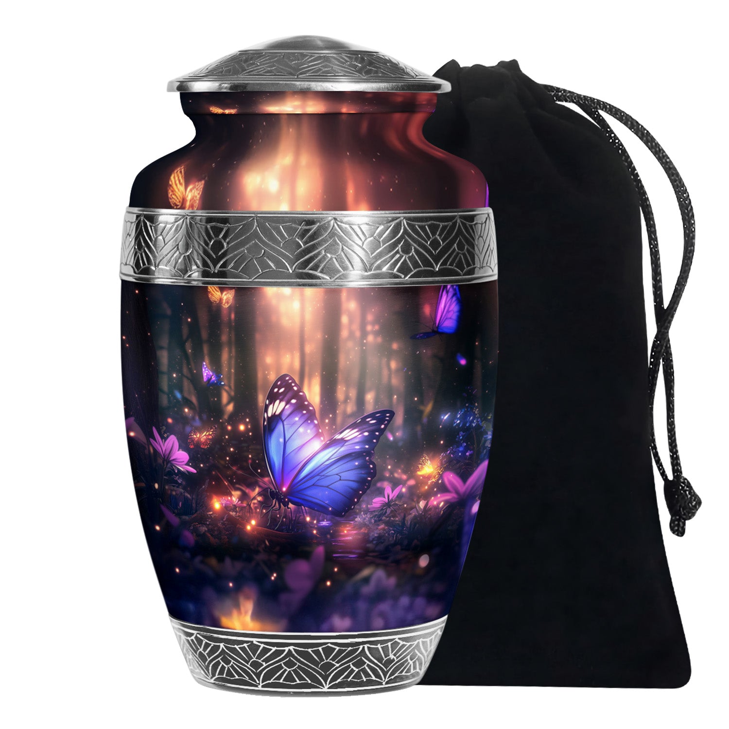 Blue Majestic Butterfly Memorial Urn - Mystical Forest Funeral Urn