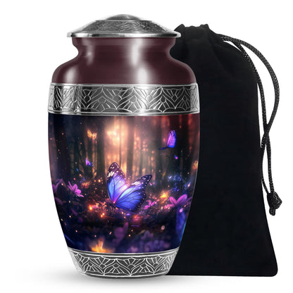Blue Majestic Butterfly Memorial Urn - Mystical Forest Funeral Urn