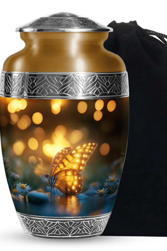 Yellow Butterfly Urn for Memorial - Large Urn For Human Ashes