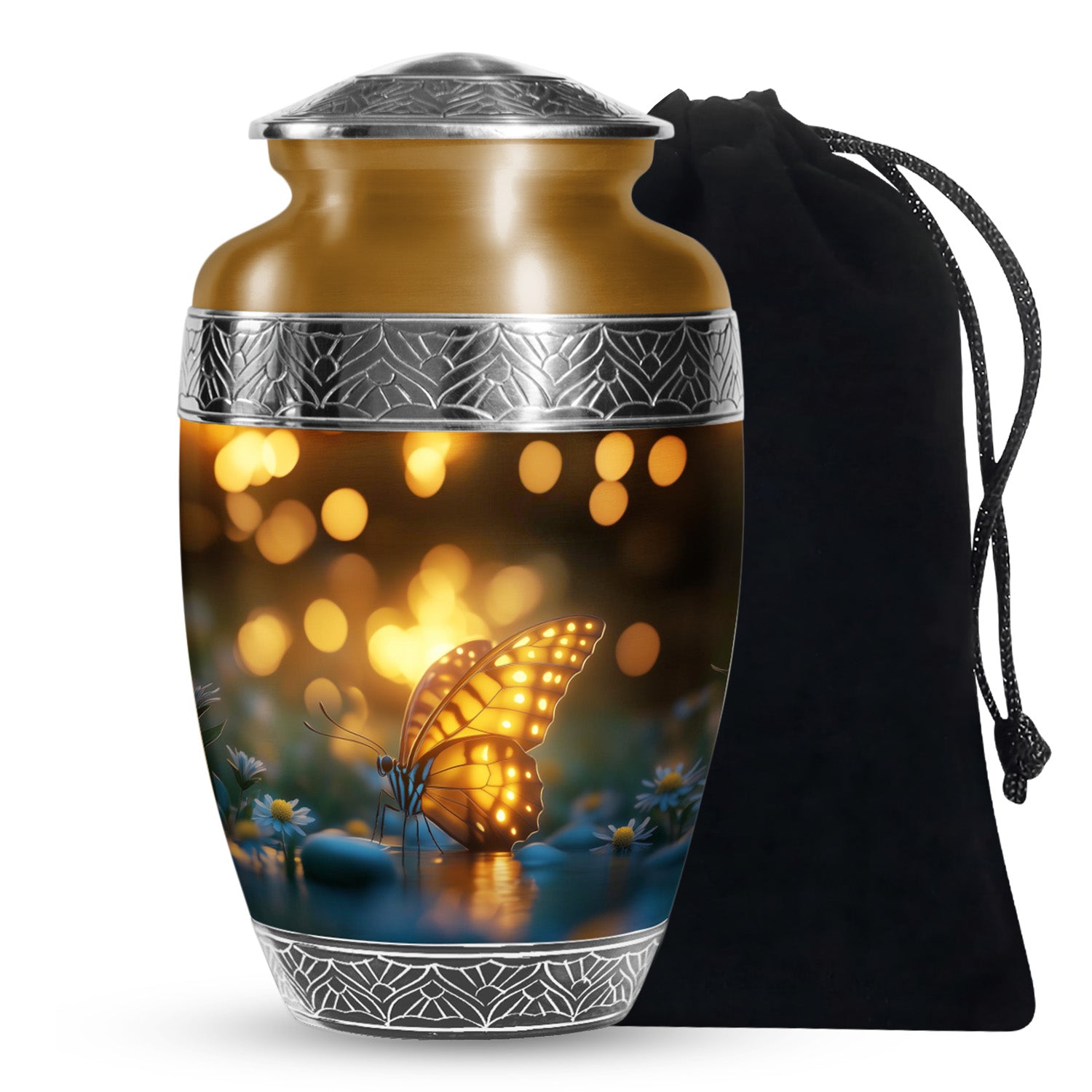 Yellow Butterfly Urn for Memorial - Large Urn For Human Ashes