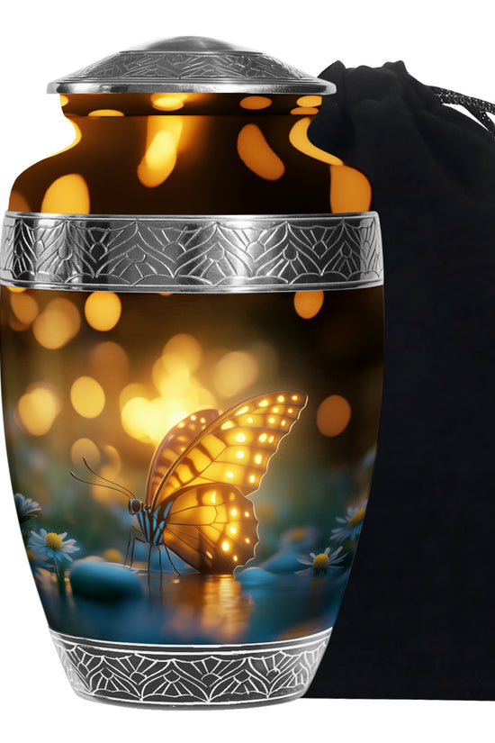 Yellow Butterfly Urn for Memorial - Large Urn For Human Ashes