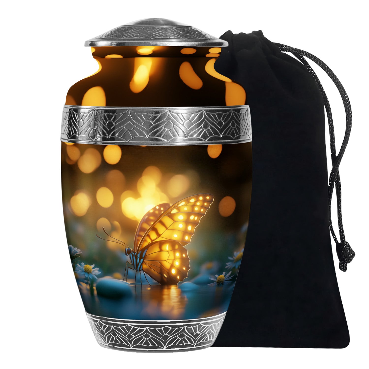 Yellow Butterfly Urn for Memorial - Large Urn For Human Ashes