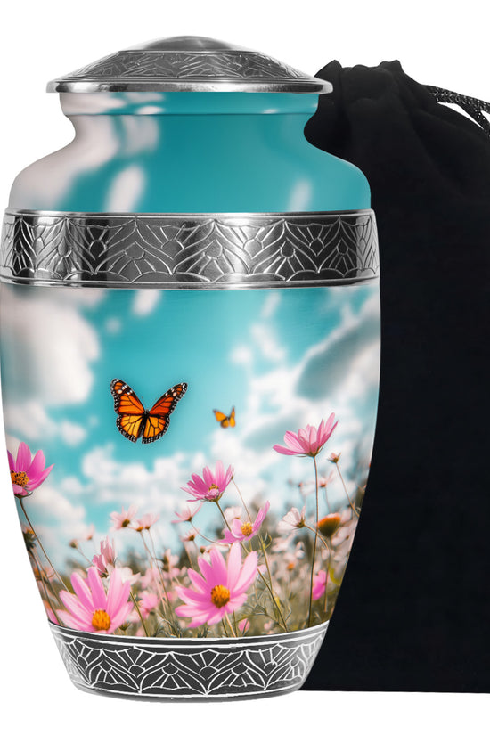 Monarch Butterflt Urn For Mom - Blue Sky Floral Urn For Women