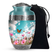 Monarch Butterflt Urn For Mom - Blue Sky Floral Urn For Women