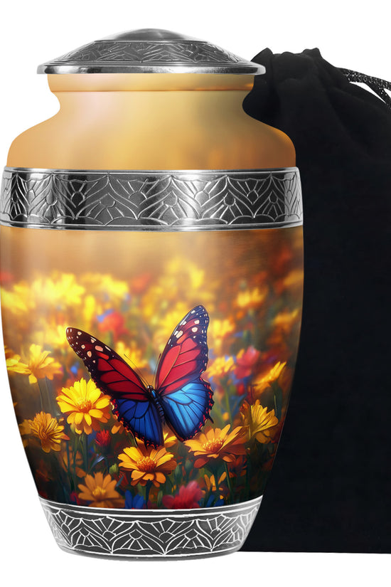 Animated Sunflower Memorial Urn - Monarch Butterfly Ashes Urn