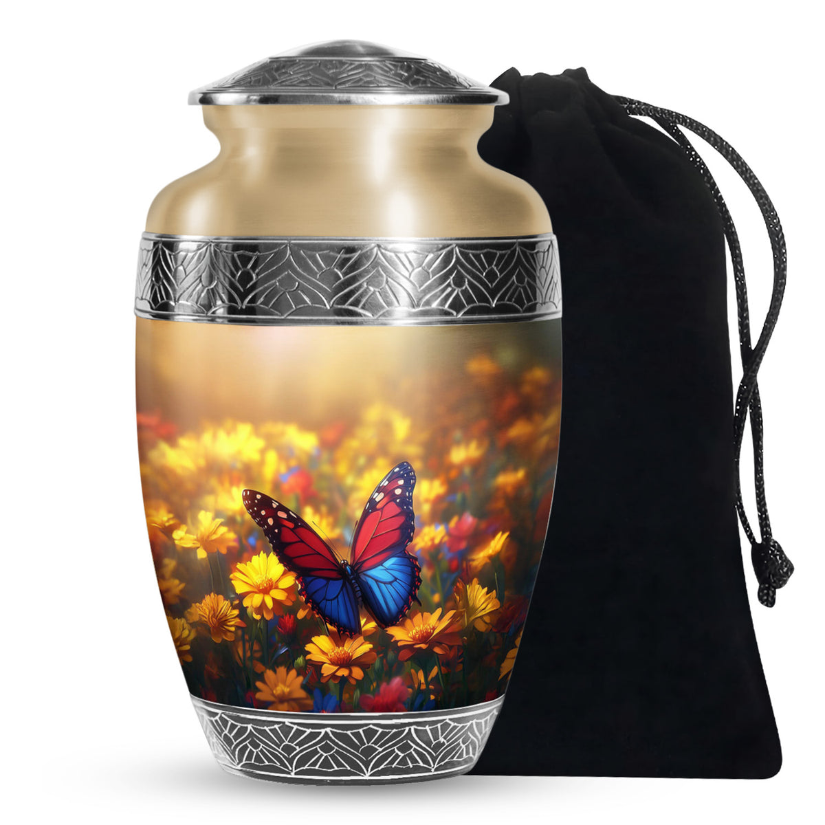 Animated Sunflower Memorial Urn - Monarch Butterfly Ashes Urn
