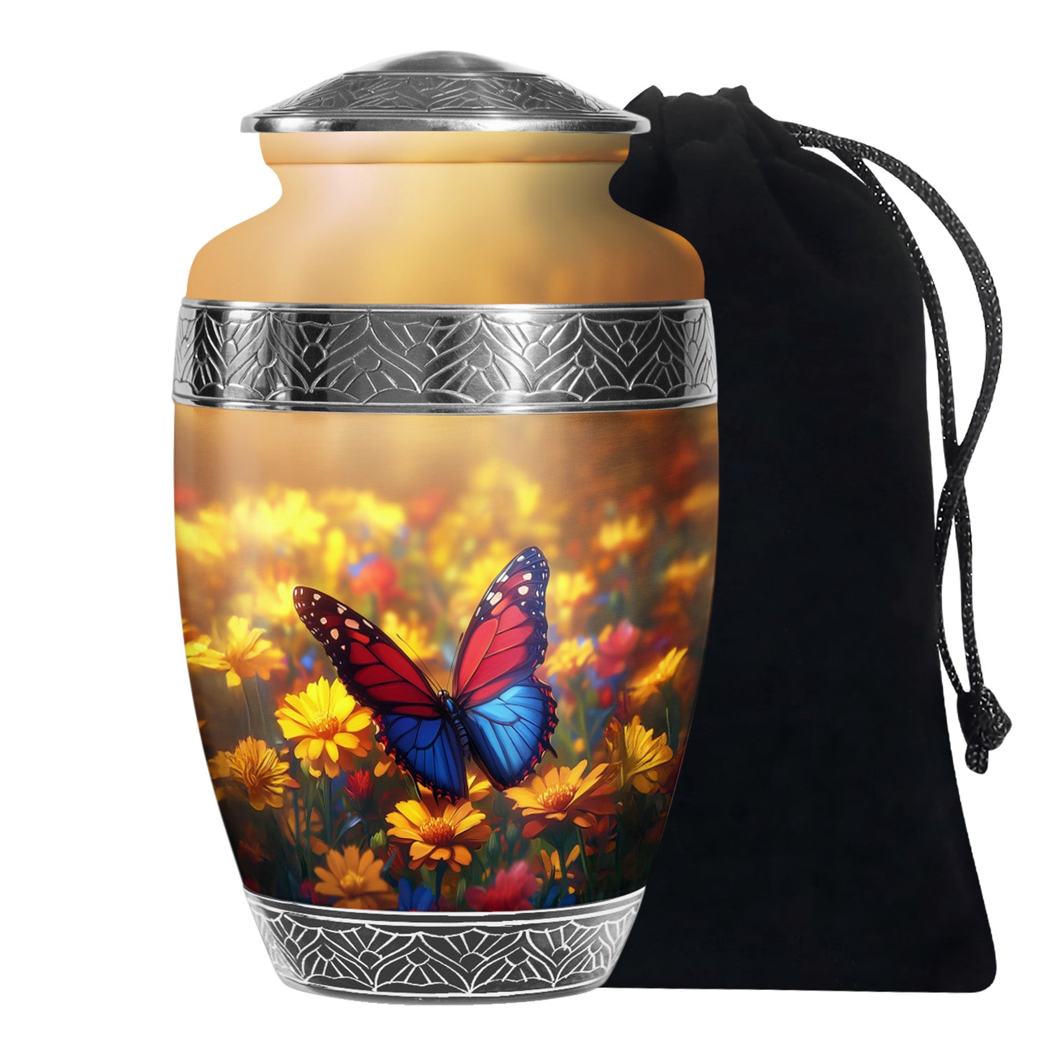 Animated Sunflower Memorial Urn - Monarch Butterfly Ashes Urn