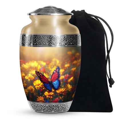 Animated Sunflower Memorial Urn - Monarch Butterfly Ashes Urn