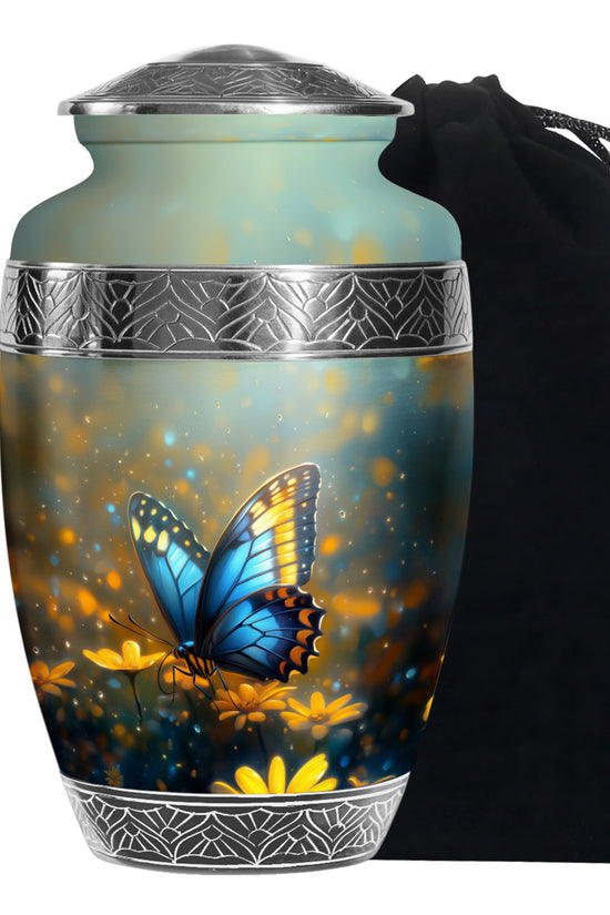 Majestic Blue Butterfly Ashes Urn - Funeral Urn For Cremation