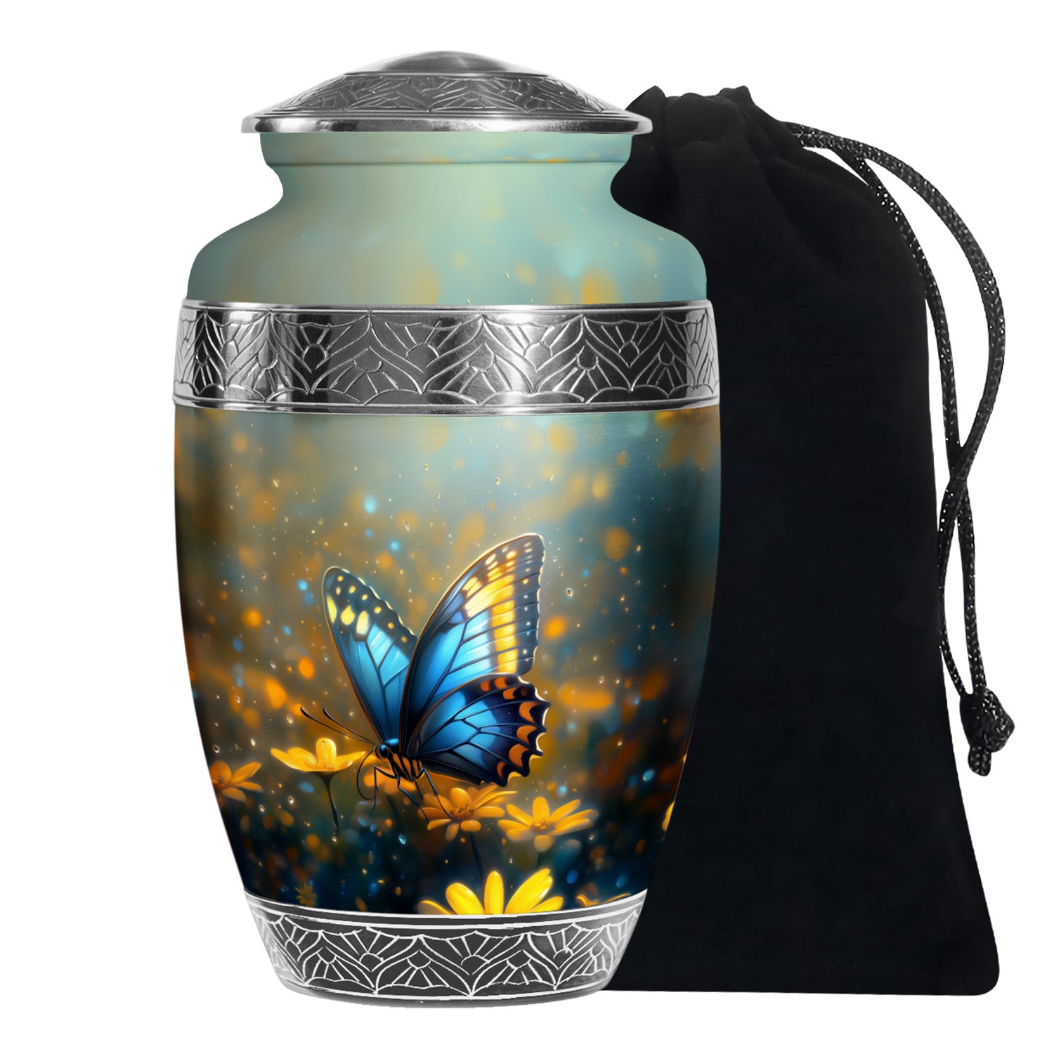 Majestic Blue Butterfly Ashes Urn - Funeral Urn For Cremation