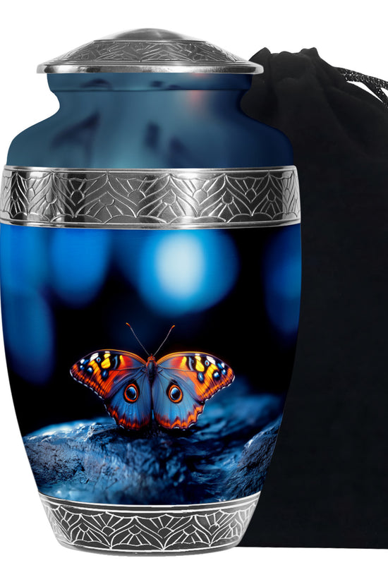 Unique Butterfly Funeral Ashes Urn - Blue Cremation Urn For Ashes