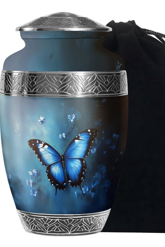 Blue Butterfly Cremation Ashes Urn - Funeral Urn For Men & Women