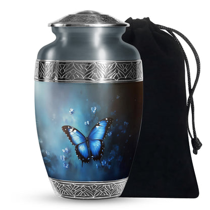 Blue Butterfly Cremation Ashes Urn - Funeral Urn For Men & Women