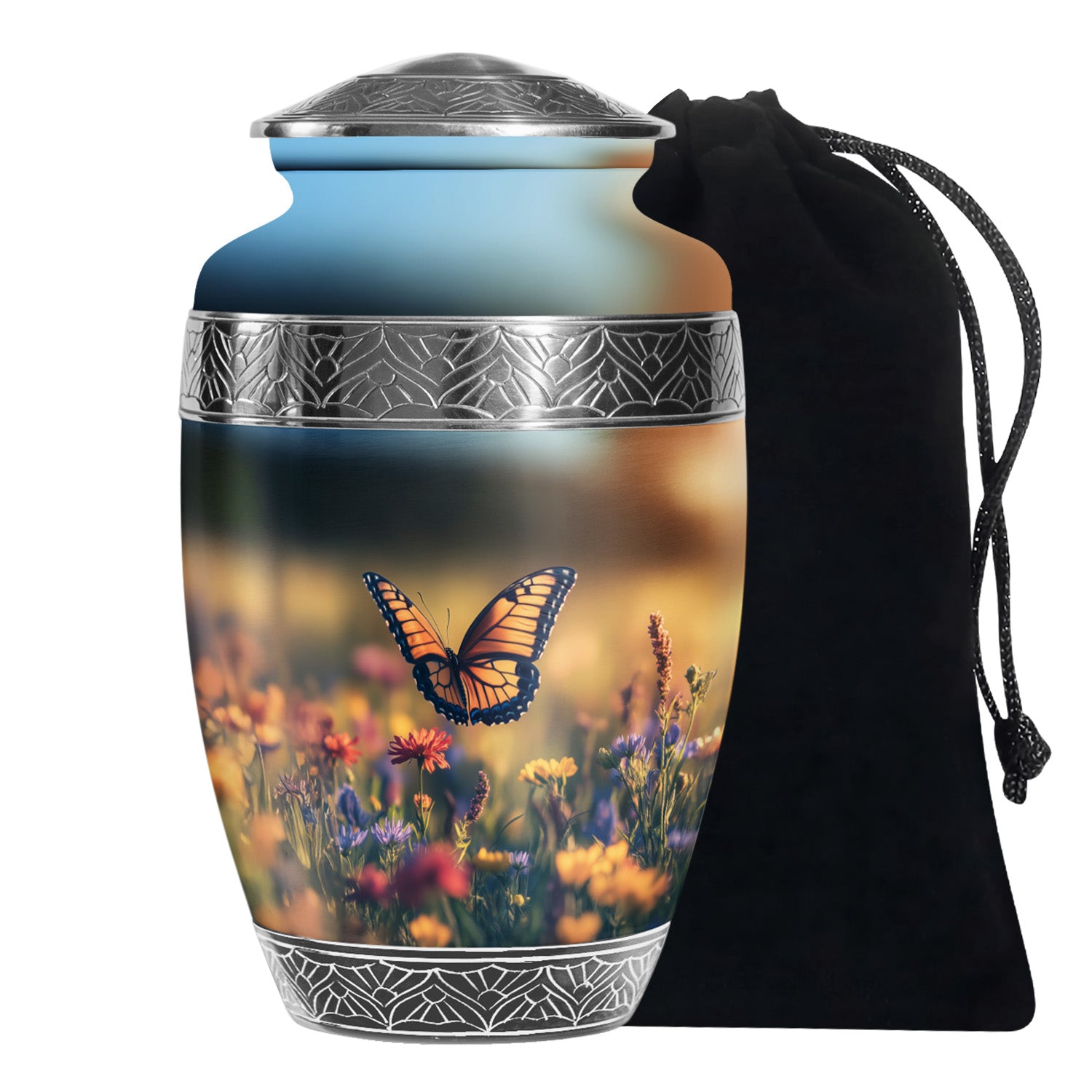 Monarch Butterfly Urn For Mother - Floral Fields Urns For Loved Ones