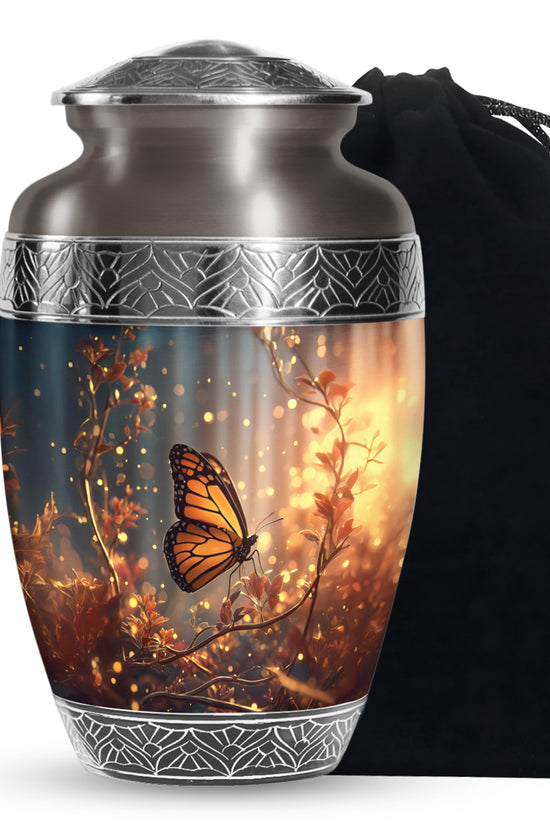 Orange Monarch Butterfly Funeral Urn - Cremation Urn For Adults
