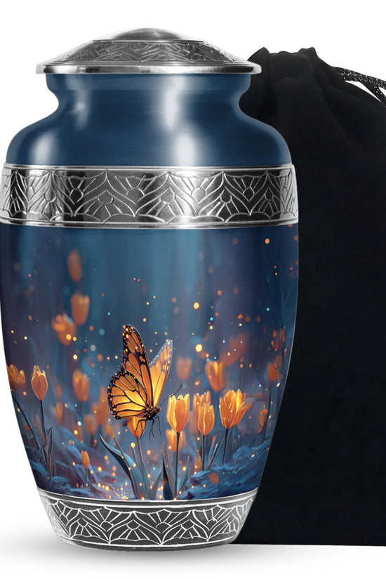 Moonlit Monarch Butterfly Urn - Tulip Floral Urn For Cremation
