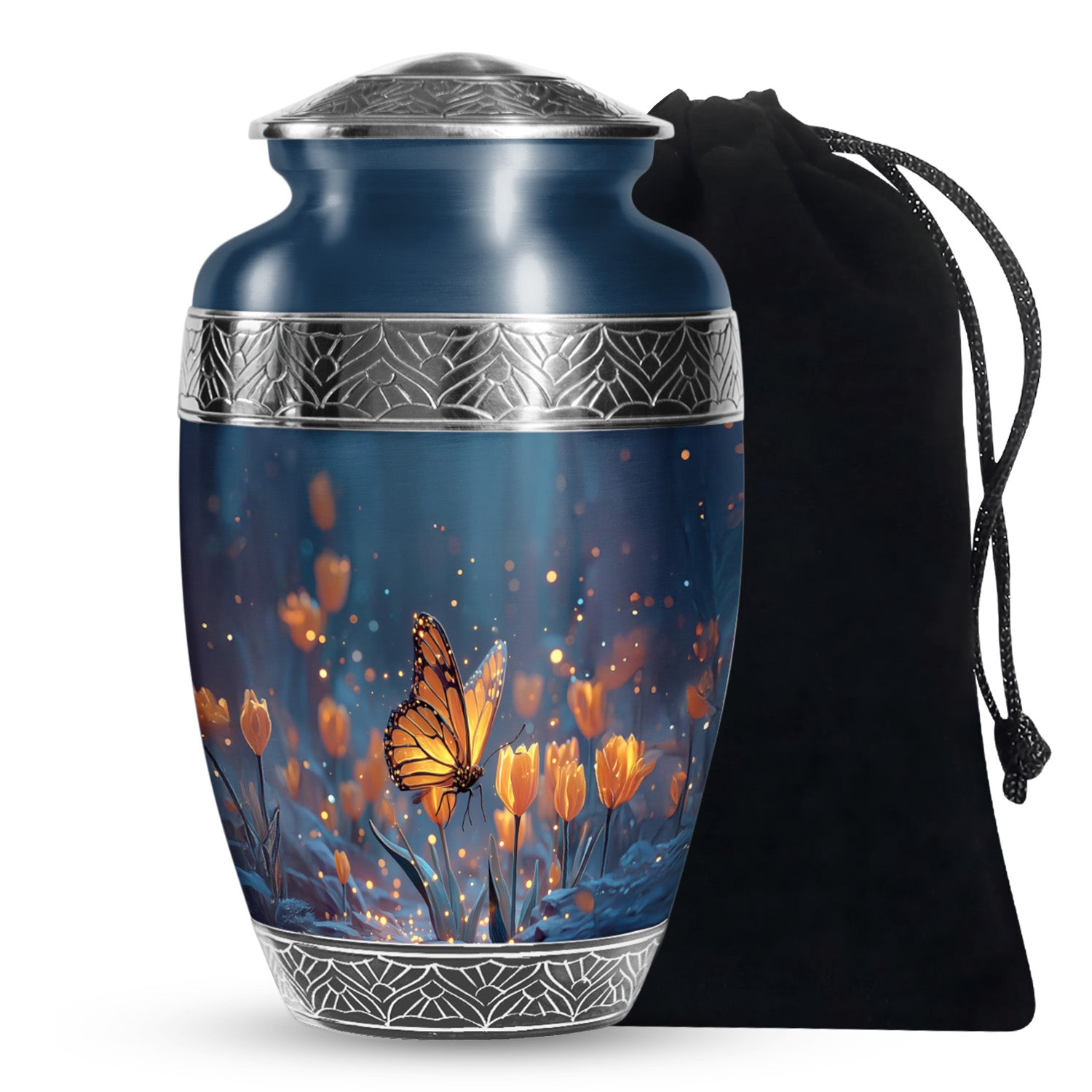 Moonlit Monarch Butterfly Urn - Tulip Floral Urn For Cremation