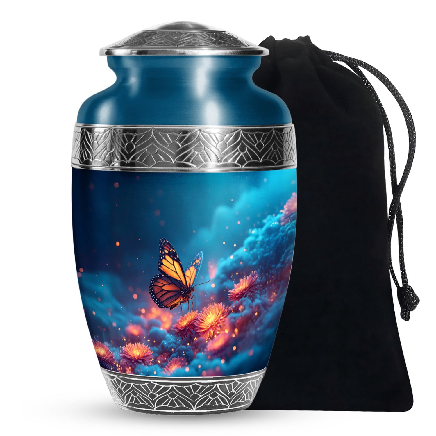 Monarch Butterfly Funeral Urn - Glowing Flower Remembrance Urn