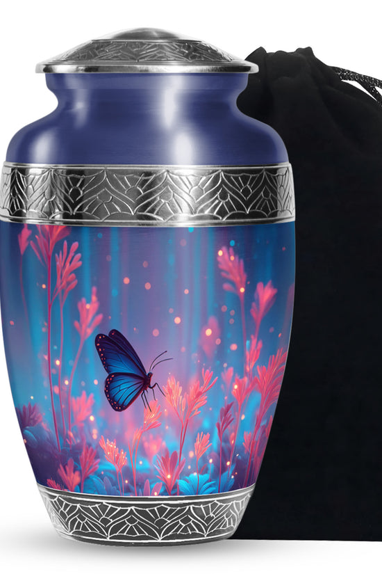 Blue Butterfly Cremation Urn for Ashes - Vibrant Floral Memorial Urn