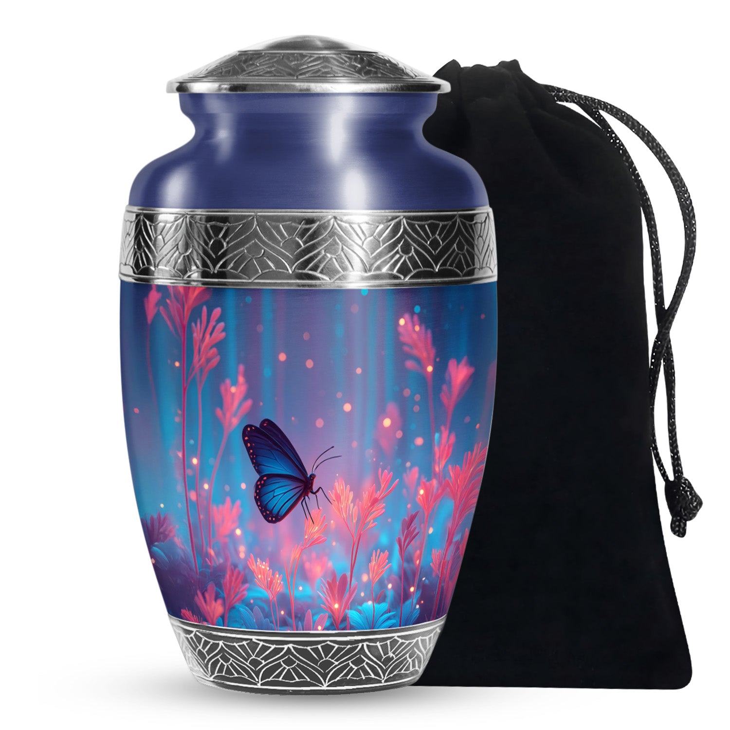 Blue Butterfly Cremation Urn for Ashes - Vibrant Floral Memorial Urn