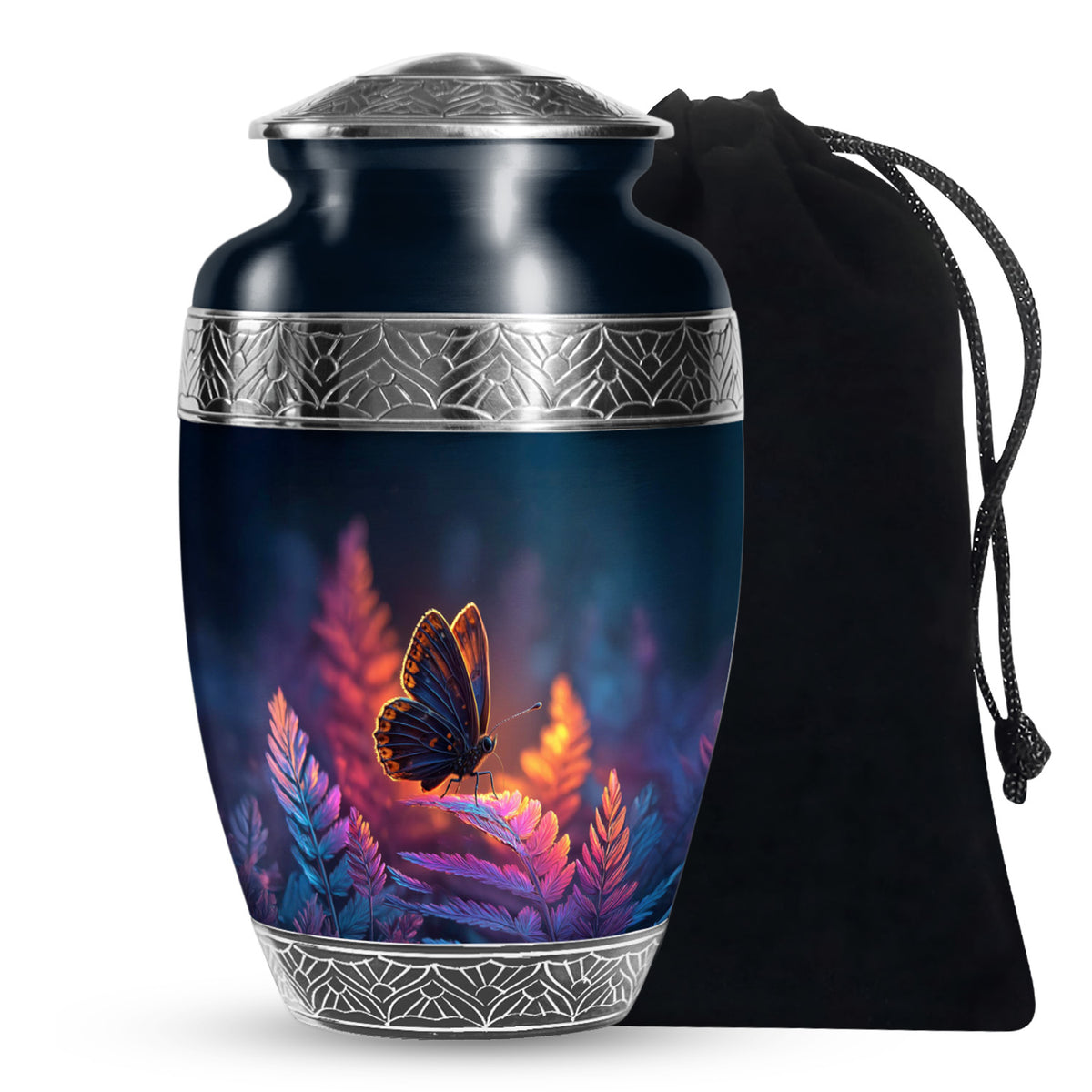Butterfly On Flower Scenic Urn - Large Cremation Urns For Women Ashes