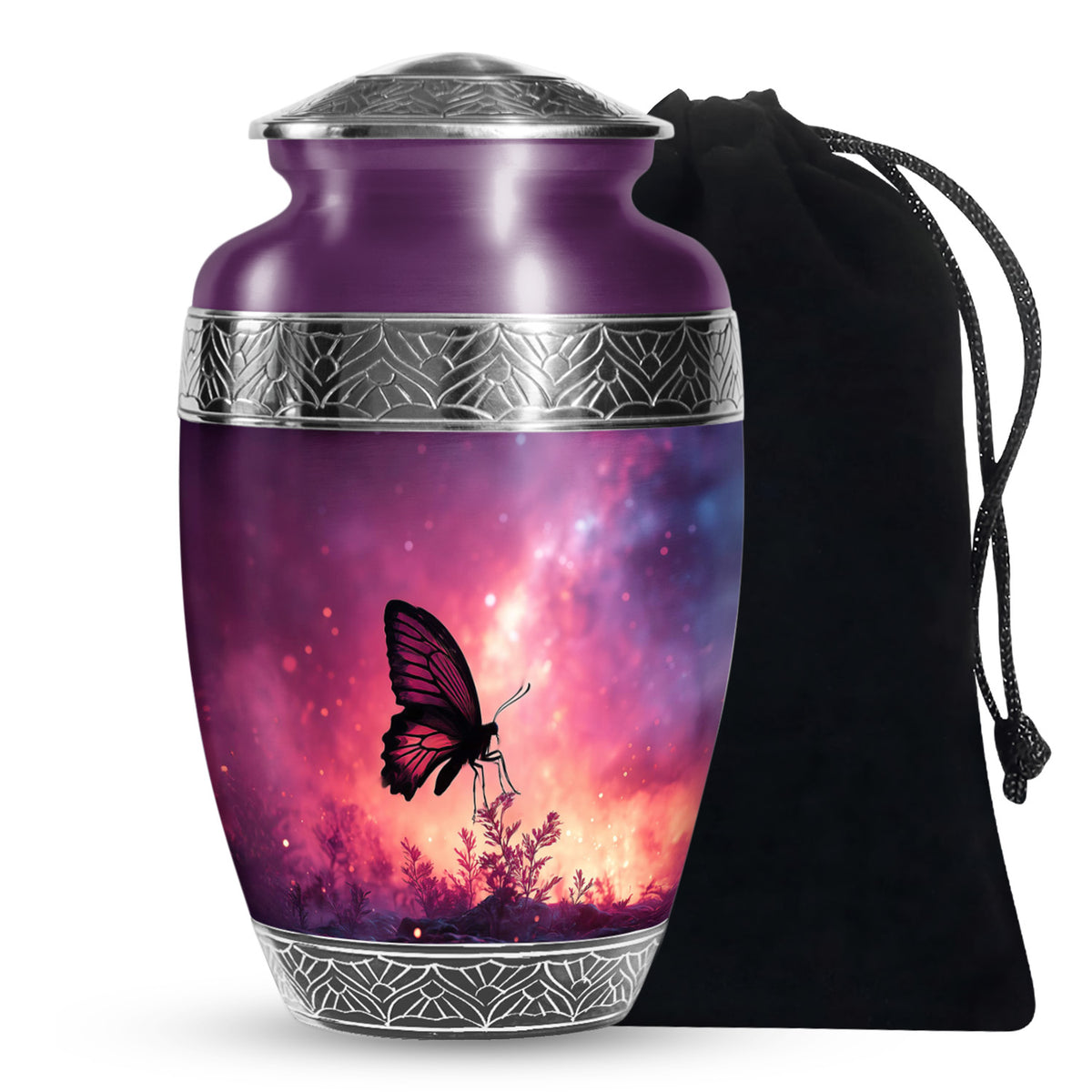 Pink Butterfly & Flower Burial Container - Large Urns For Mom Ashes