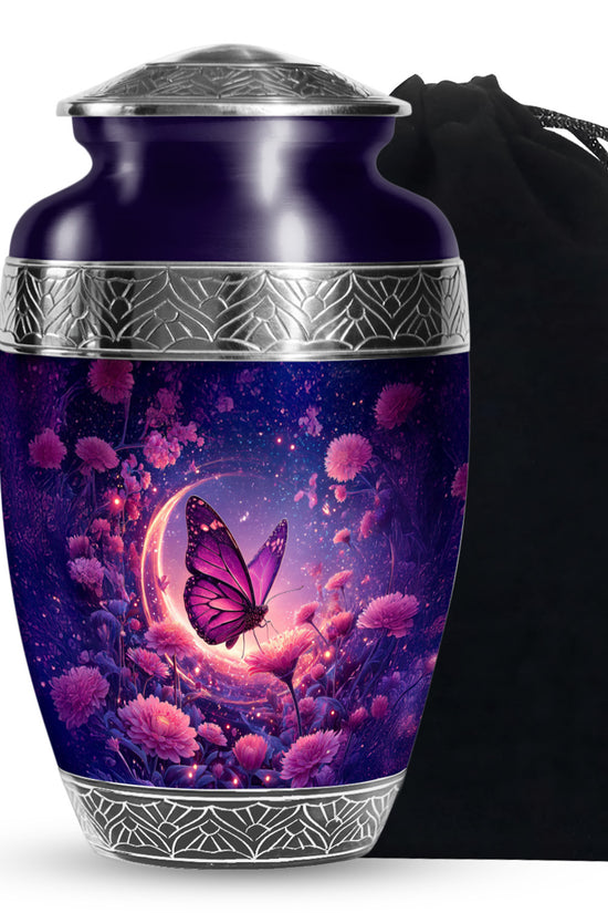 Beautiful Purple Butterfly & Flower Urn - Unique Tribute For Mom Ashes