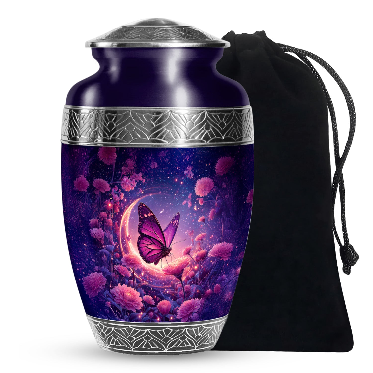 Beautiful Purple Butterfly & Flower Urn - Unique Tribute For Mom Ashes