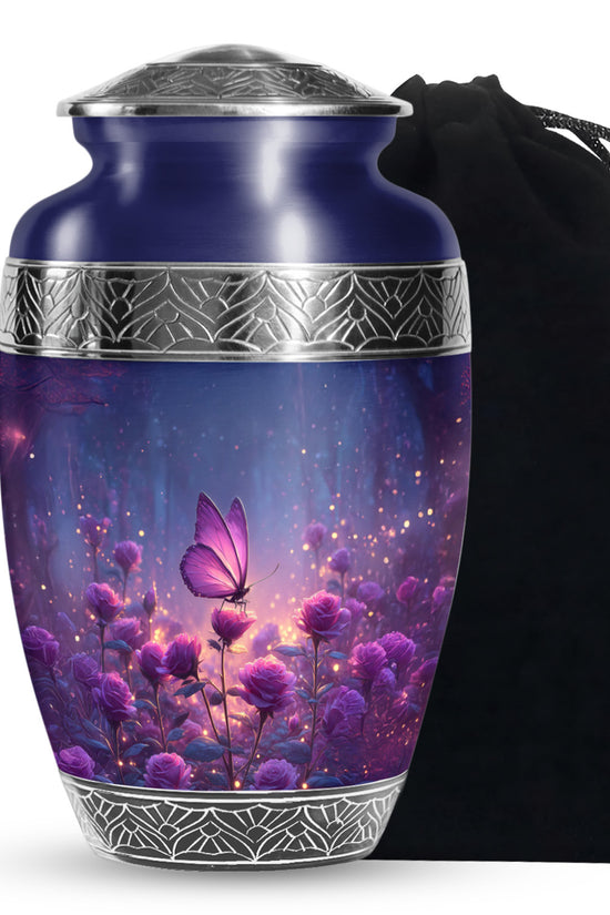 Purple Butterfly On Flower Scenic Urn - Handcrafted Cutom Urns For Mom