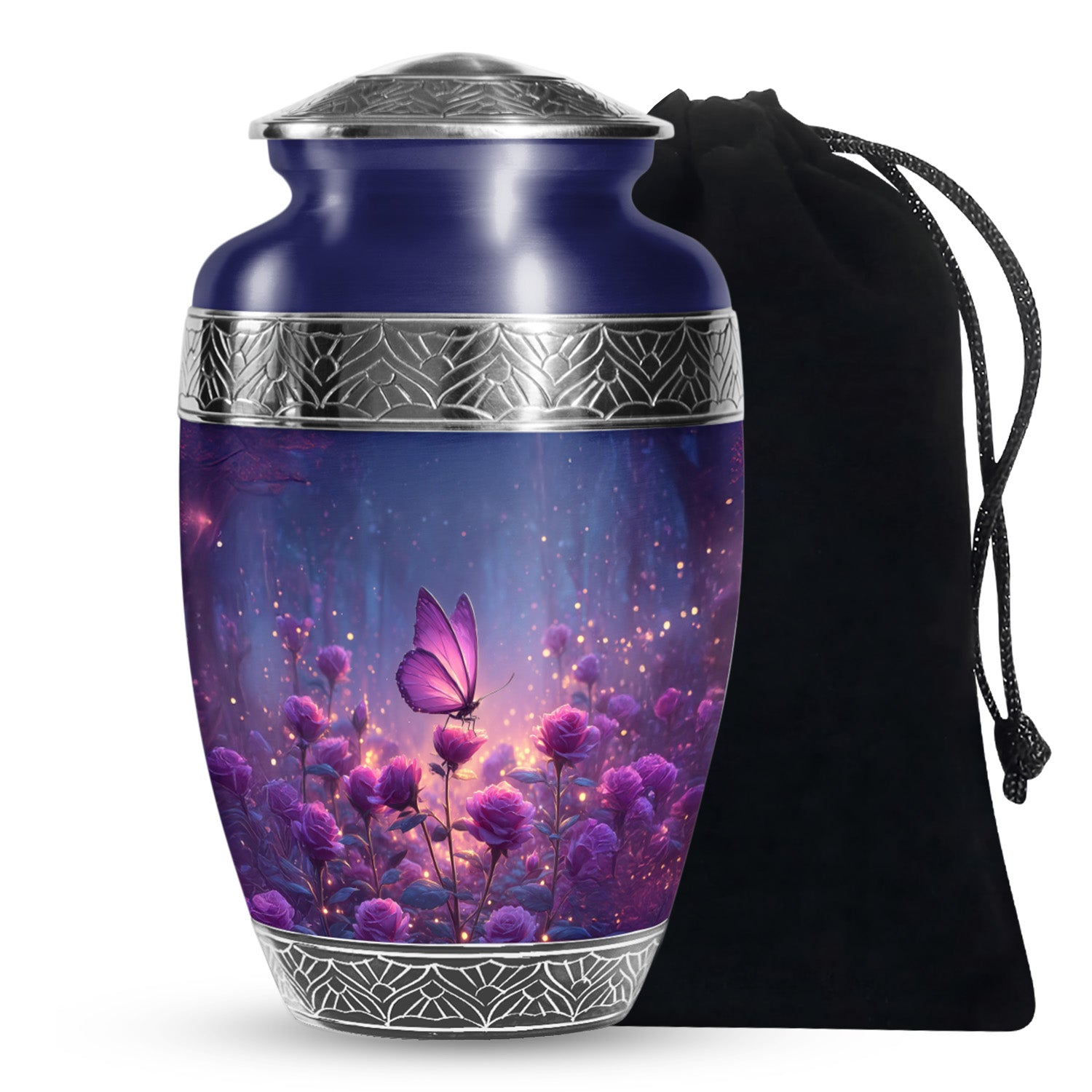 Purple Butterfly On Flower Scenic Urn - Handcrafted Cutom Urns For Mom