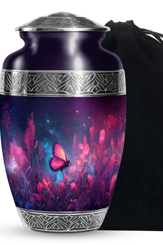 Pink Butterfly Night Scenic Urn - Beautiful Decorative Urn For Women