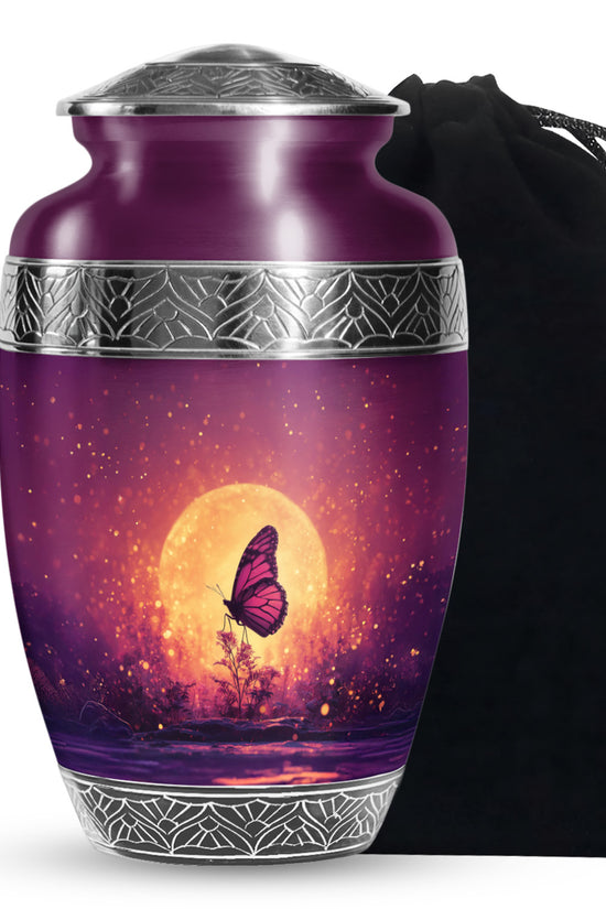 Pink Butterfly & Moon Scenic Urn - Elegant Memorial Urns For Women