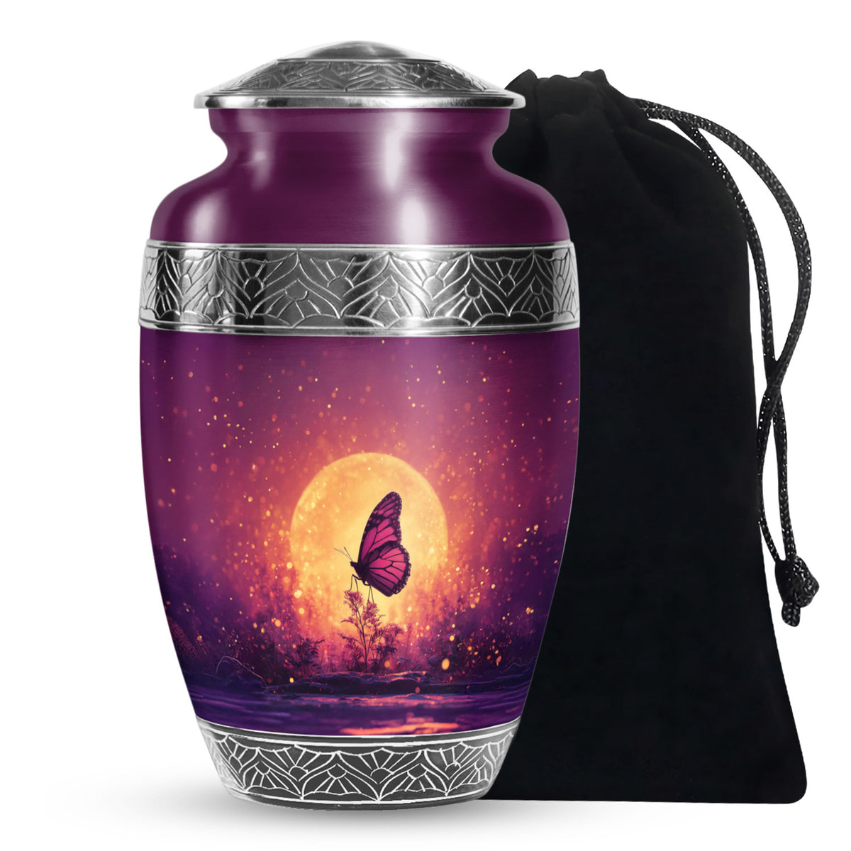 Pink Butterfly & Moon Scenic Urn - Elegant Memorial Urns For Women
