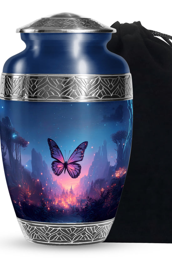Blue Flying Butterfly Memorial Urn - Night Scenic Urns For Mom Ashes