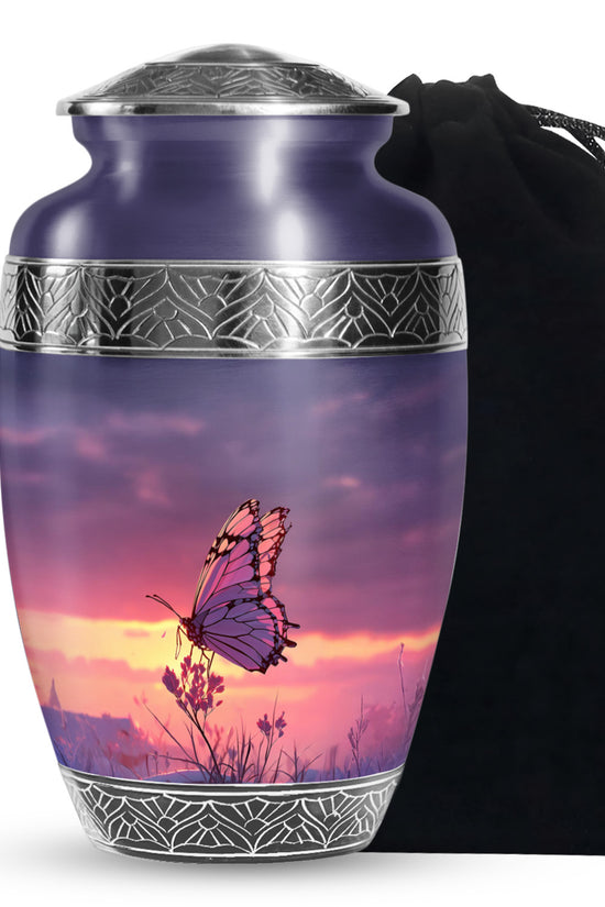 Purple Sunset Butterfly Scenic Urn - Cremation Urn For Mom Ashes Large
